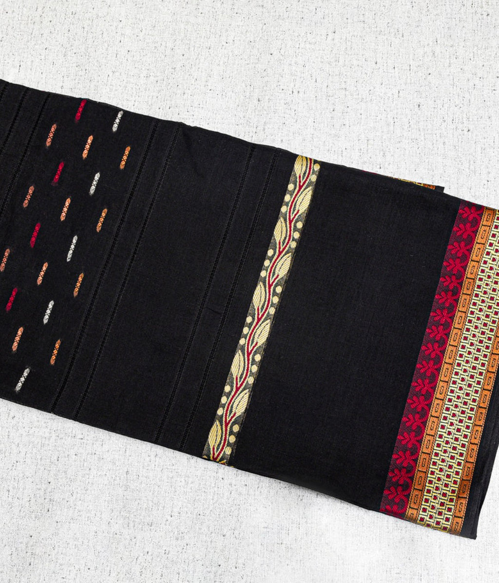 Elegant Black Pure Lawn Shawl with Traditional Woven Border