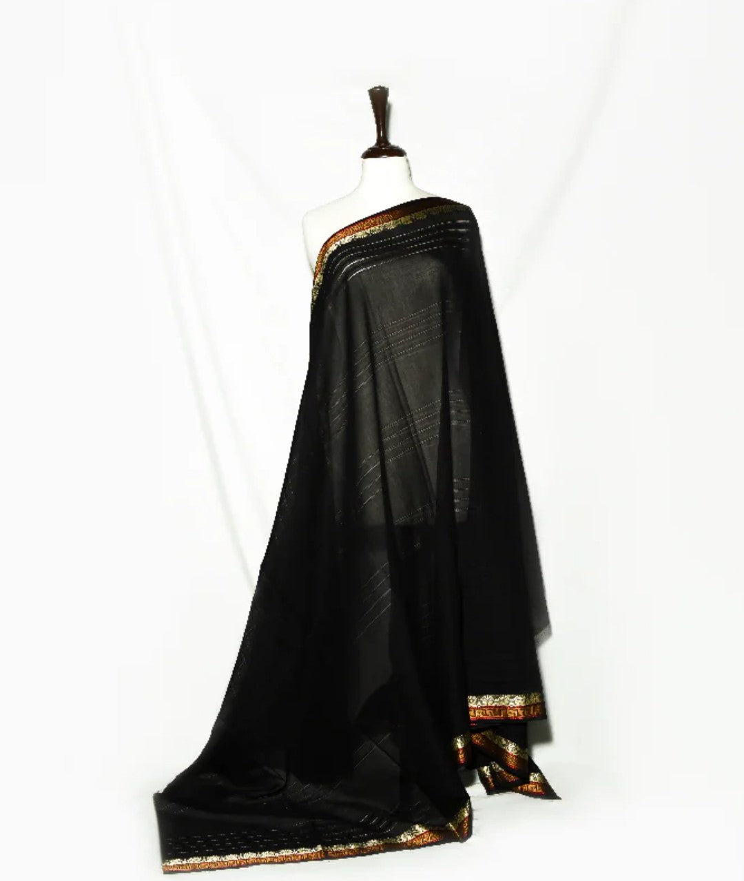 Elegant Black Pure Lawn Shawl with Traditional Woven Border