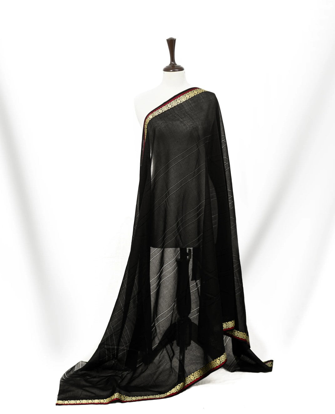 Elegant Black Pure Lawn Shawl with Traditional Woven Border