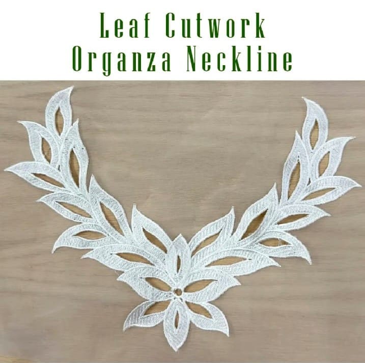 Elegant Leaf Cutwork Organza Neckline | Designer Embroidered Neck Patch