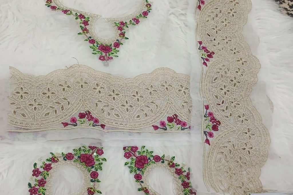 Maria B Inspired Embroidered Neckline with 2 Yards Hemline & 2 Bunches