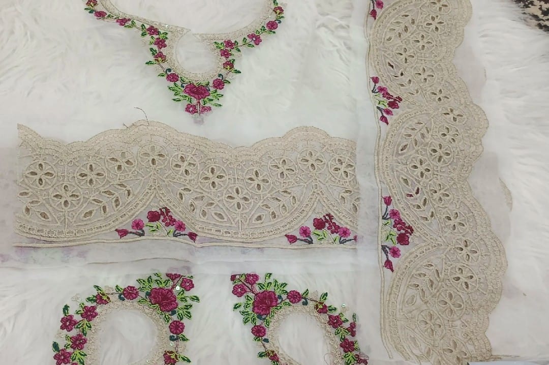 Maria B Inspired Embroidered Neckline with 2 Yards Hemline & 2 Bunches