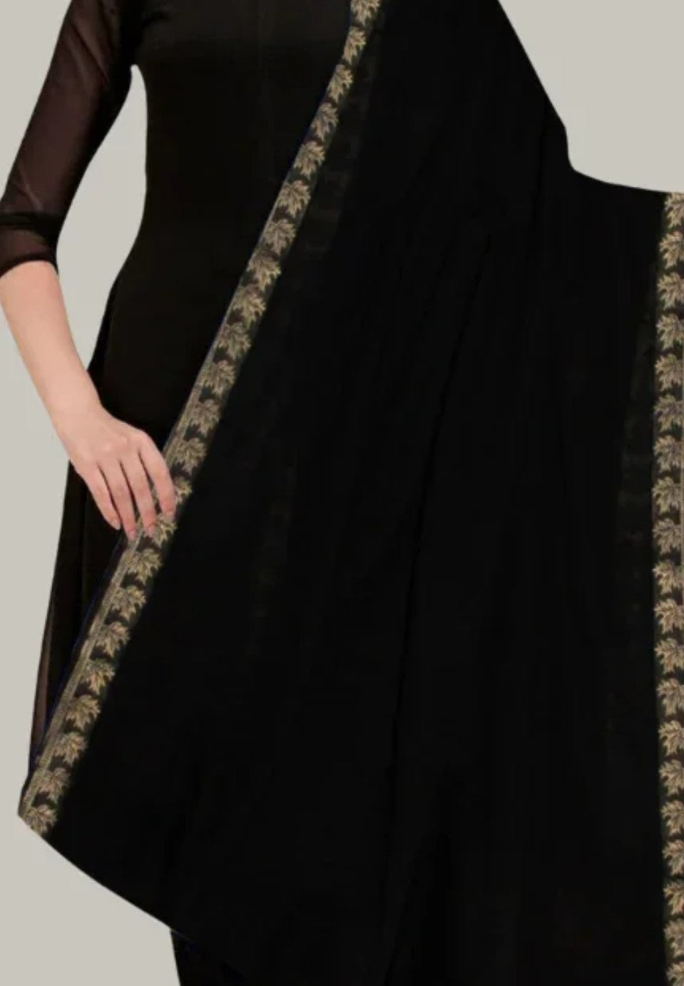 Lawn Black Shawl with Hawa Lawn Borders