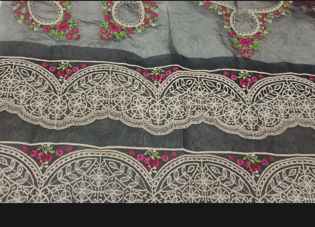 Maria B Inspired Embroidered Neckline with 2 Yards Hemline & 2 Bunches